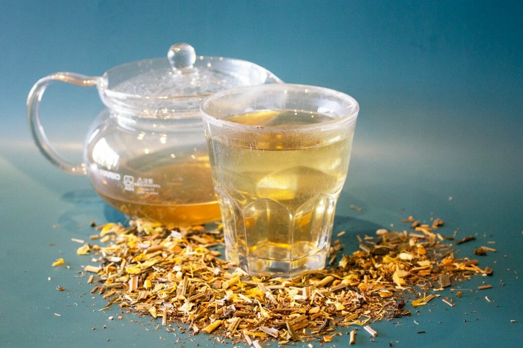 Brewed specialty tea Tulsi in a tea pot