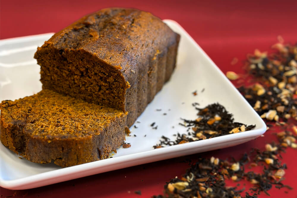 Pumpkin spice loaf of bread made using Royal Tea New York pumpkin spice puer
