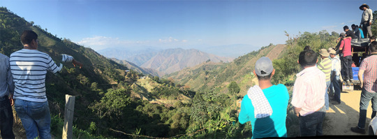 Specialty coffee producers overlooking landscape in Colombia