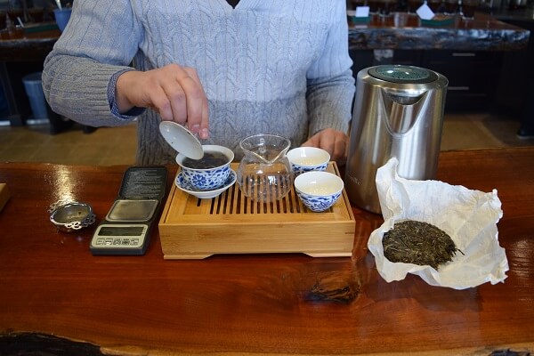 puer tea being brewed gongfu style at Royal Tea New York