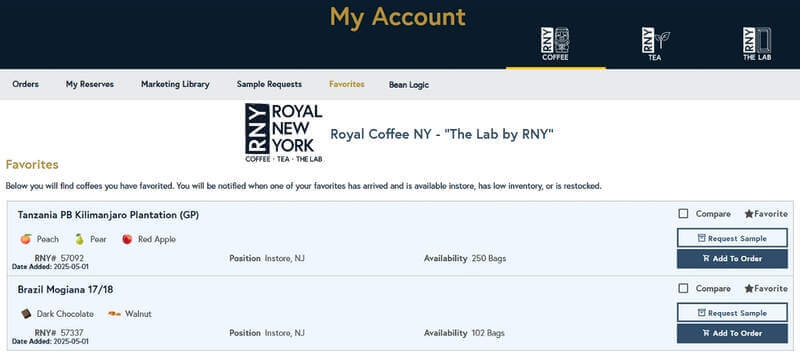 favorites on RNY my account page