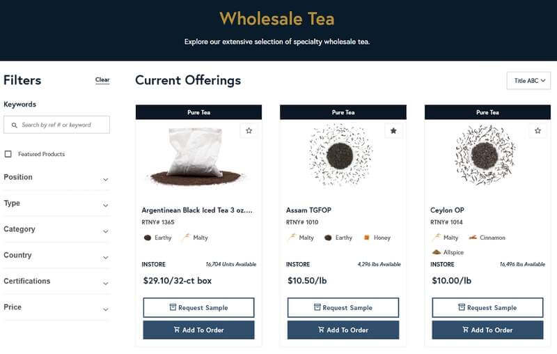 Royal Tea New York offerings page
