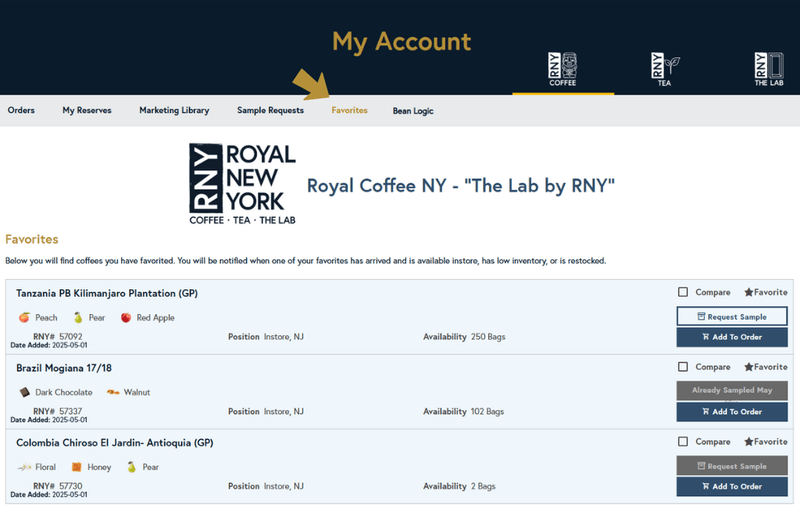 find your favorites in your my account page
