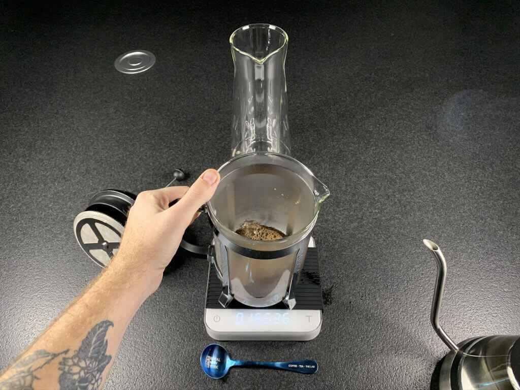 Making french prress coffee at Royal New York