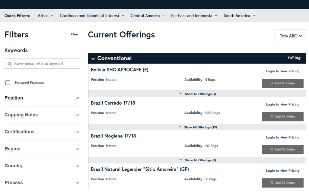 royal coffee new york offerings page