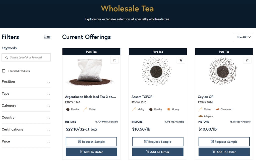 Royal Tea New York offerings page