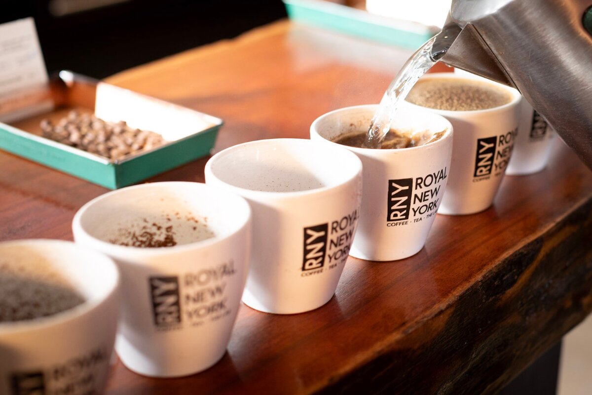 setting up a coffee cupping