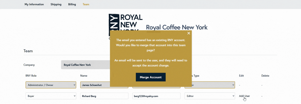Merging Royal New York accounts